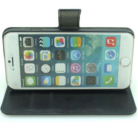 iPhone 6 Crazy Horse Grain Leather PU Full Body Case with Card - Black