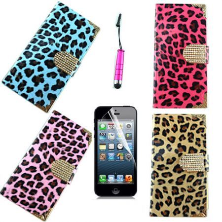 iPhone 6 Leopard Grain Design Gold Buckle PU Leather Full Body Cover with Card Slot - Pink(Film + Pen)