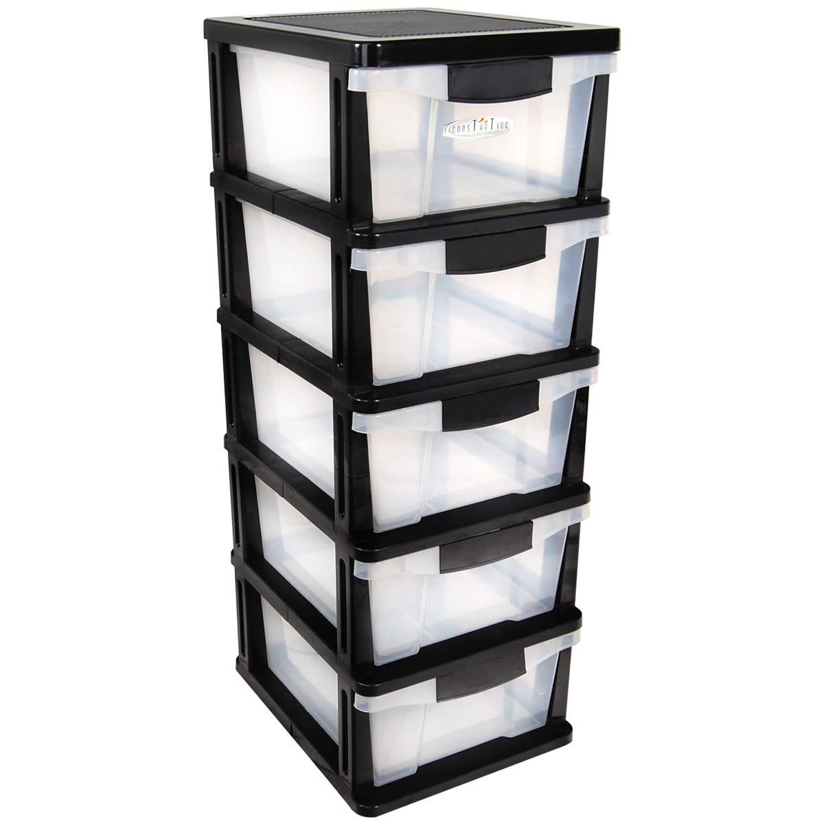 Plastic Storage Drawers Shelf - 5 Levels with Slide-Out Drawers & Wheels