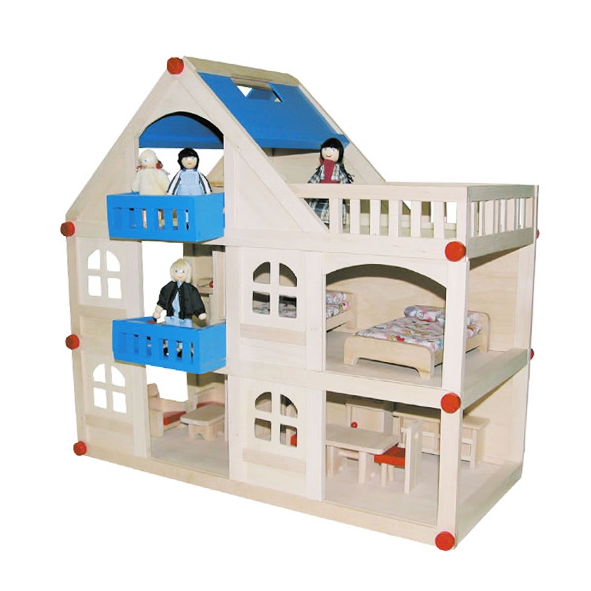 Wooden Modern Dolls House with Dolls