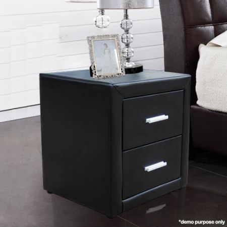 Pu Leather Bedside Tables With 2, Black Leather Bedside Table