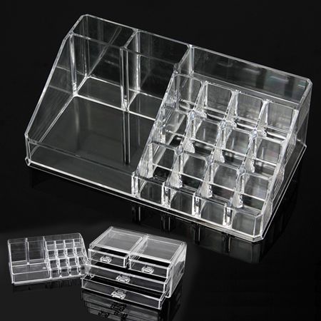 Clear Acrylic Cosmetic Makeup Display Organizer Jewellery Box 4 Drawer ...