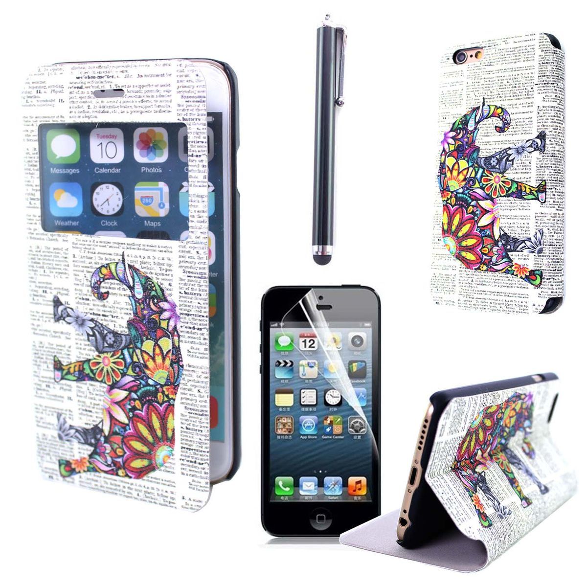 Fancy Elephant PU Leather with Plastic & Display Window for iPhone 6(Film + Pen)