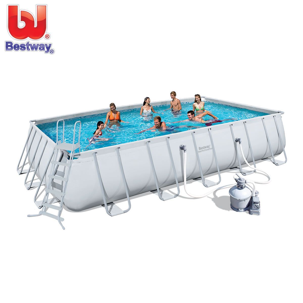 Bestway Above Ground Rectangular Swimming Pool w Steel Pro Frame & Sand Filter Pump 671 x 366 x 132cm