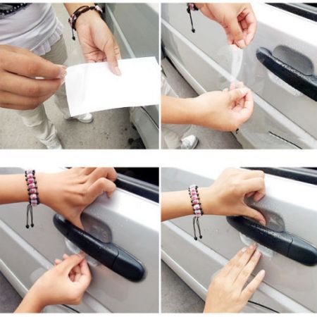 LUD 4pcs Car Door Handle Scratch Protector Film Vinyl Transparent Clear