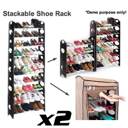 Buy 1 Get 1 Free 30 Pair Shoe Stackable 10 Tier Storage Rack With Non Woven Cover Crazy Sales