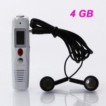 803 Portable 0.7" LCD Mini Rechargeable Digital Voice Recorder MP3 Player - White (4GB)