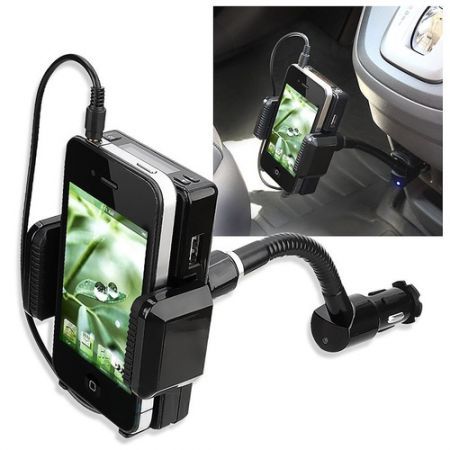 Rotary Hi-Fi Stereo FM Transmitter Car Kit with 3.5mm Audio Cable Car Charger Car Holder with 8pin Plug for iPhone 5
