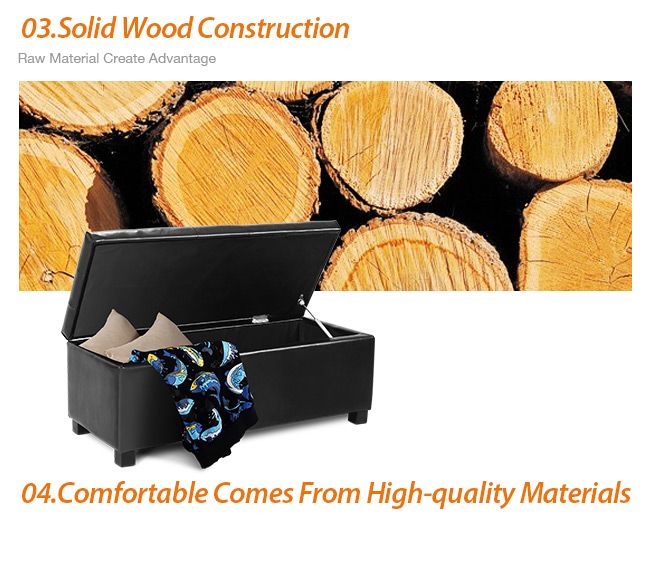 Black PU Storage Ottoman Crazy Sales