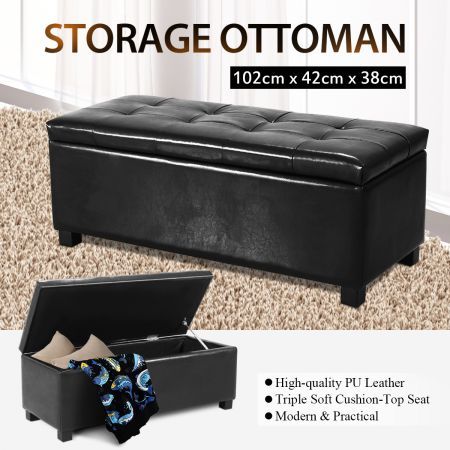 Black PU Storage Ottoman