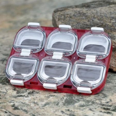 Mini Waterproof Fishing Tackle Box Fishing Hook Storage Case with Magnet 6 Compartments Red