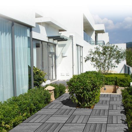 6 Pcs DIY Composite Decking Tiles 30x30cm Interlocking Deck Floor Outdoor Patio Garage Dark Grey