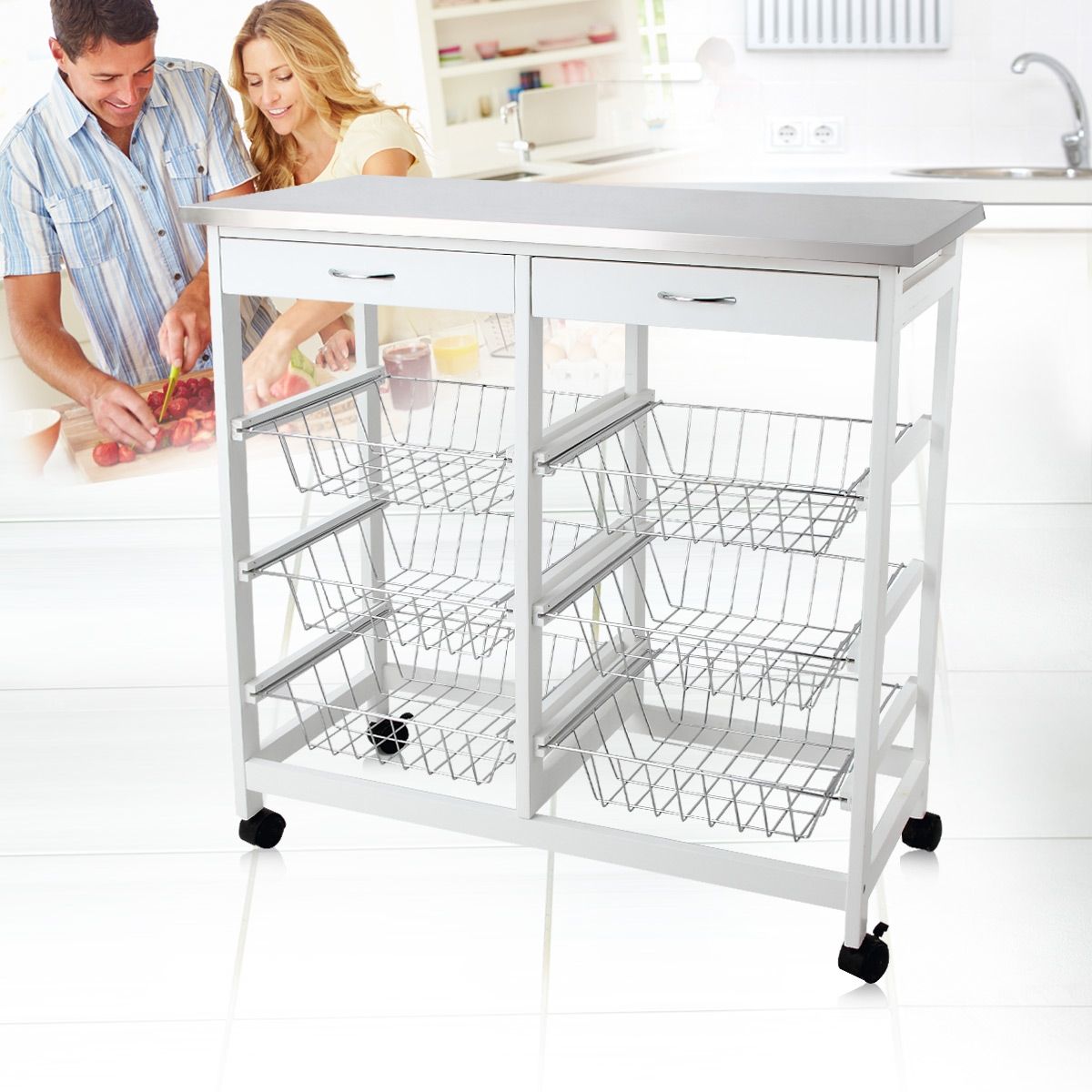 Kitchen Trolley with Stainless Steel Top