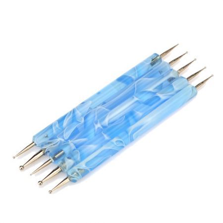 5pcs 2 Way Nail Art Dotting Marbleizing Painting Pen Blue