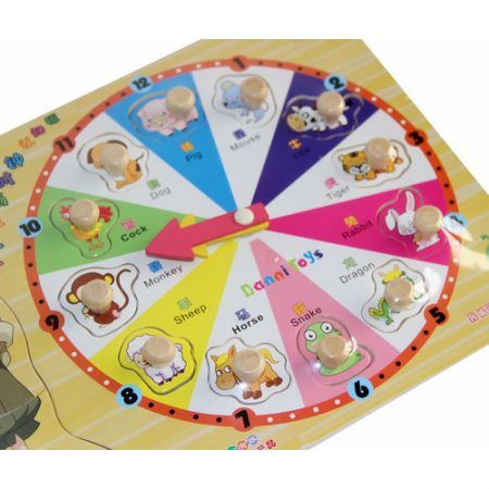 New Clock Model Children's Education Toy Wooden Intelligence Zodiac Puzzle