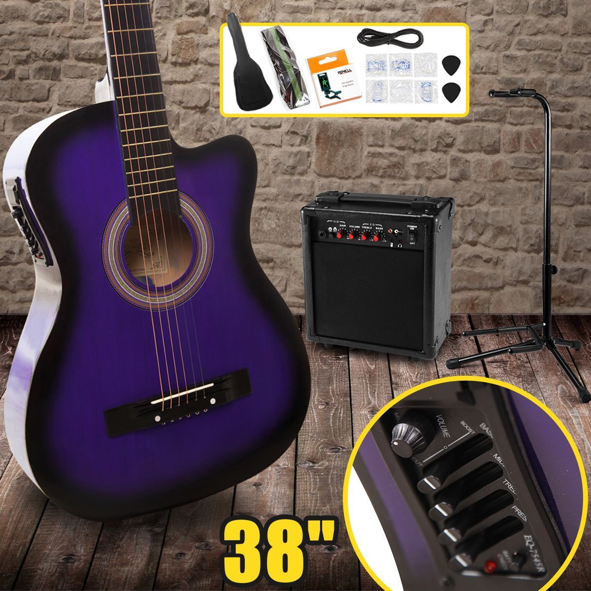 38" Beginners Cutaway Acoustic Electric Guitar Pack with Amplifier