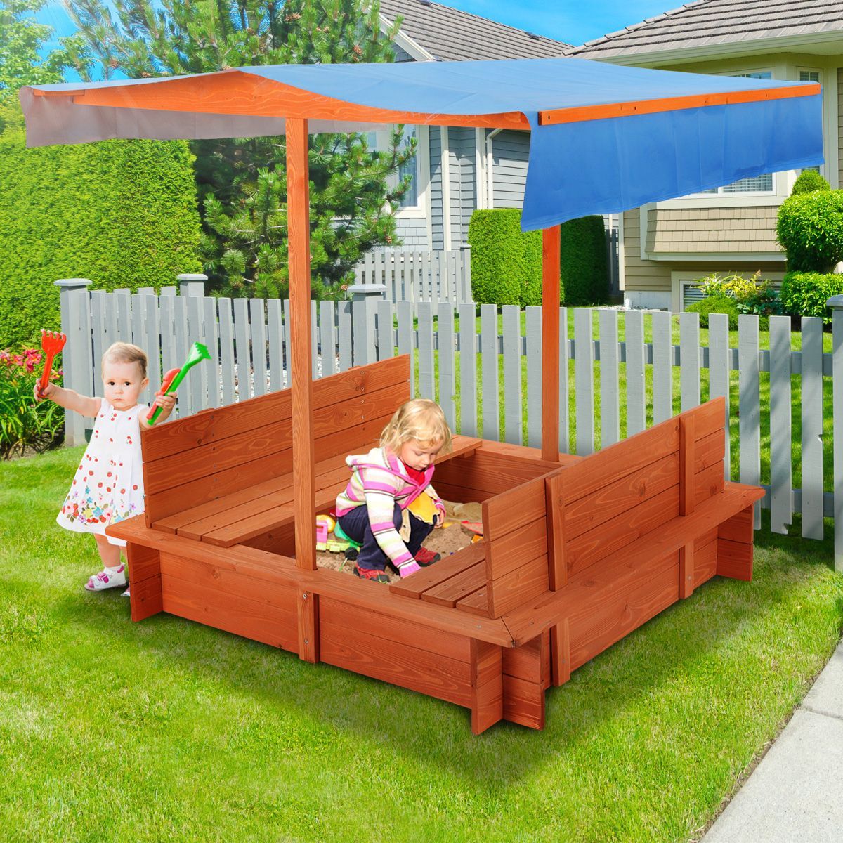 Outdoor Wooden Sandpit with Canopy Crazy Sales