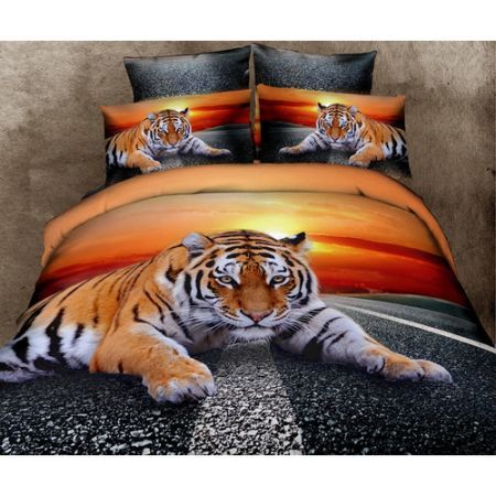 4 Piece 3D Duvet Cover Bedding Set Beautiful Tiger Animal Bedroom
