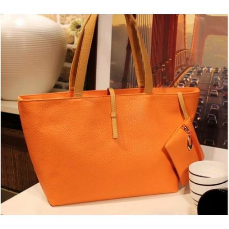 Women PU Leather Messenger Handbag Shoulder Bag Orange