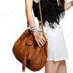 Women Bucket Tassels Handbag Messenger Flower Shoulder Bag Brown