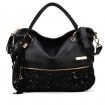 Large Leopard Print Sequin Paillette Women Lady tassels Handbag Shoulder Bag  - Black