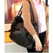Womens Hobo Studded Rivet Tote Messenger Handbag Shoulder Bag Black