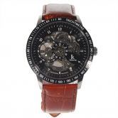 Leather Band Self-Winding Mechanical Wrist Watch Black