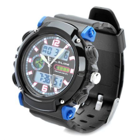 Sports Diving Wrist Watch w/ EL Backlit / Week / Stopwatch / Alarm Clock - Black + Blue