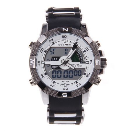 BESNEW BN-0797 Men's Analog Digital Electronic Quartz Wrist Watch - Silver + Black