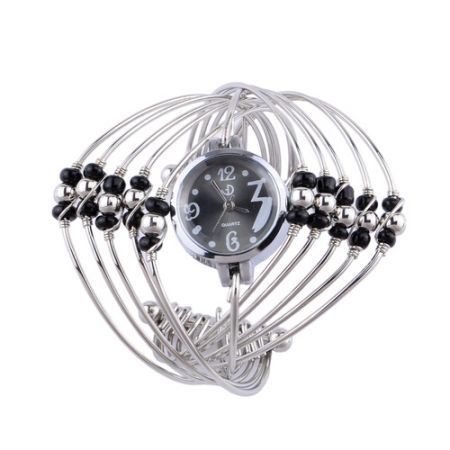 Women's Stylish Bracelet Quartz Wrist Watch Bangle Decoration with Metal Band Silver