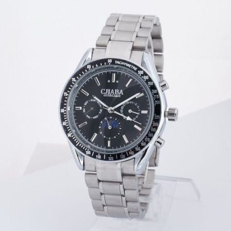 Automatic Self-wind Watches Men Full Steel Men's Watch Date - Silver + Black