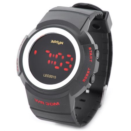 AOSUN Multi-Function Digital Luminous Wrist Watch w/ Alarm for Men Black