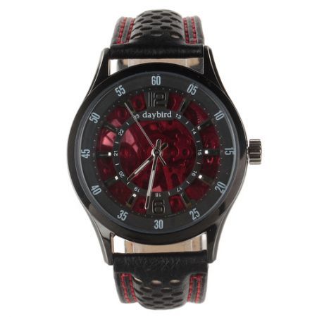 Daybird 3814 Fashionable Cow Split Leather Band Men's Automatic Mechanical Wrist Watch - Red + Black