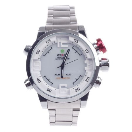WEIDE WH-2309 Quartz & LED Electronics Dual Time Display Men's Wrist Watch Silver
