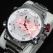 WEIDE WH-2309 Quartz & LED Electronics Dual Time Display Men's Wrist Watch Silver