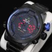 WEIDE WH-2039 Men's Quartz & LED Electronics Dual-Display Wrist Watch - Black + Blue