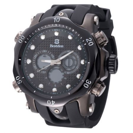 BESTDON BD5515G Men's Quartz LED Electronics Dual Time Display Wrist Watch Black