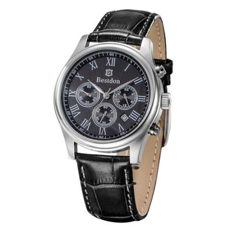 BESTDON BD9918G Men's Fashionable Waterproof Quartz Wrist Watch ?C Black + Silver