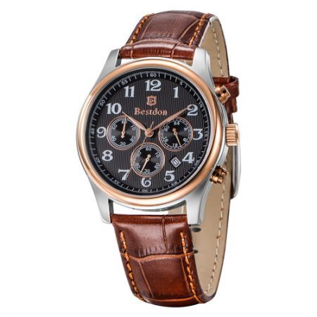 BESTDON BD9918G Men's Fashionable Waterproof Quartz Wrist Watch ?C Black + Gold + Brown
