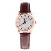 Women's Fashion Leather Strap Quartz Wrist Watch with Rhinestone Decoration - Brown + Rose Gold