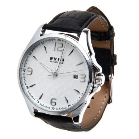 EYKI ELF8465G-S0102 Men's Vouge Auto-Mechanical Genuine Leather Strap Analog Wrist Watch - Black + White