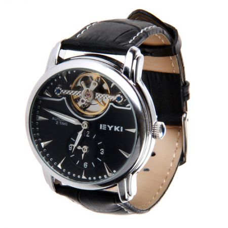 EYKI ELF8720L-S0202 Men's Vouge Auto-Mechanical Black Leather Strap Analog Wrist Watch