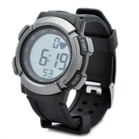 Sports Wireless Heart Rate Monitor Digital Watch - Black + Silver