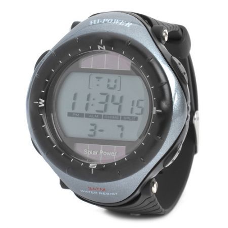 Sports Solar Power Diving Wrist Watch w/ EL Backlit / Week / Stopwatch / Alarm Grey