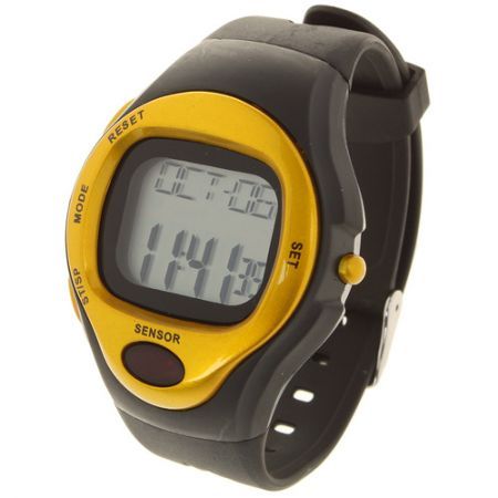 Contact Type Pulse Rate Calories Counter Timer Watch with Alarm - Black + Golden