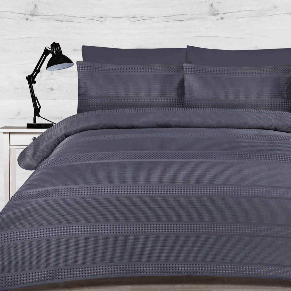 Queen Bed Grey Waffle Stripe Quilt Cover Set Crazy Sales