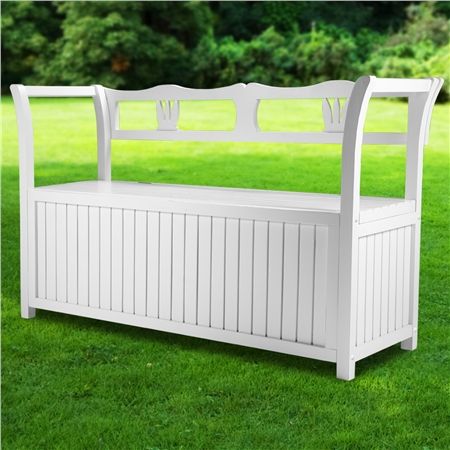 White Wooden Outdoor Garden Storage Bench | Crazy Sales