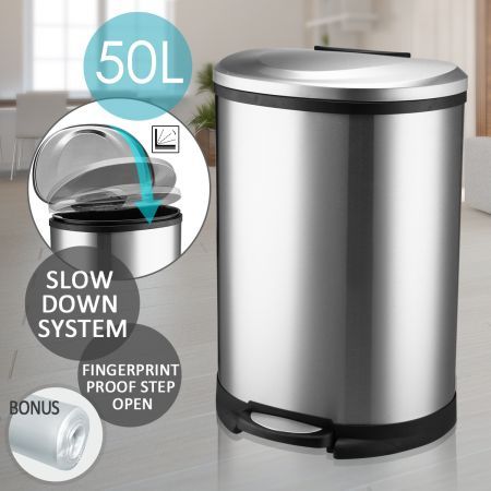 50L Stainless Steel Fingerprint Proof Step Garbage Bin | Crazy Sales