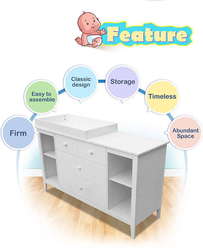 White Baby Changing Table with Four Drawers Crazy Sales