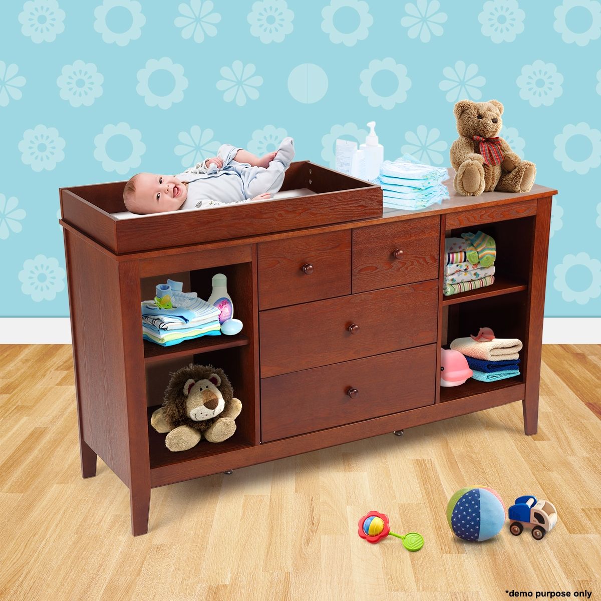 Walnut Baby Changing Table with Four Drawers